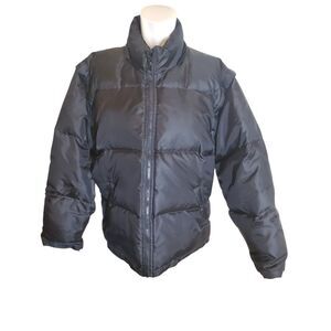 Learsi Vintage Women's Puffer Jacket Down Ski Jacket Zip Off Sleeves Black Sz XL